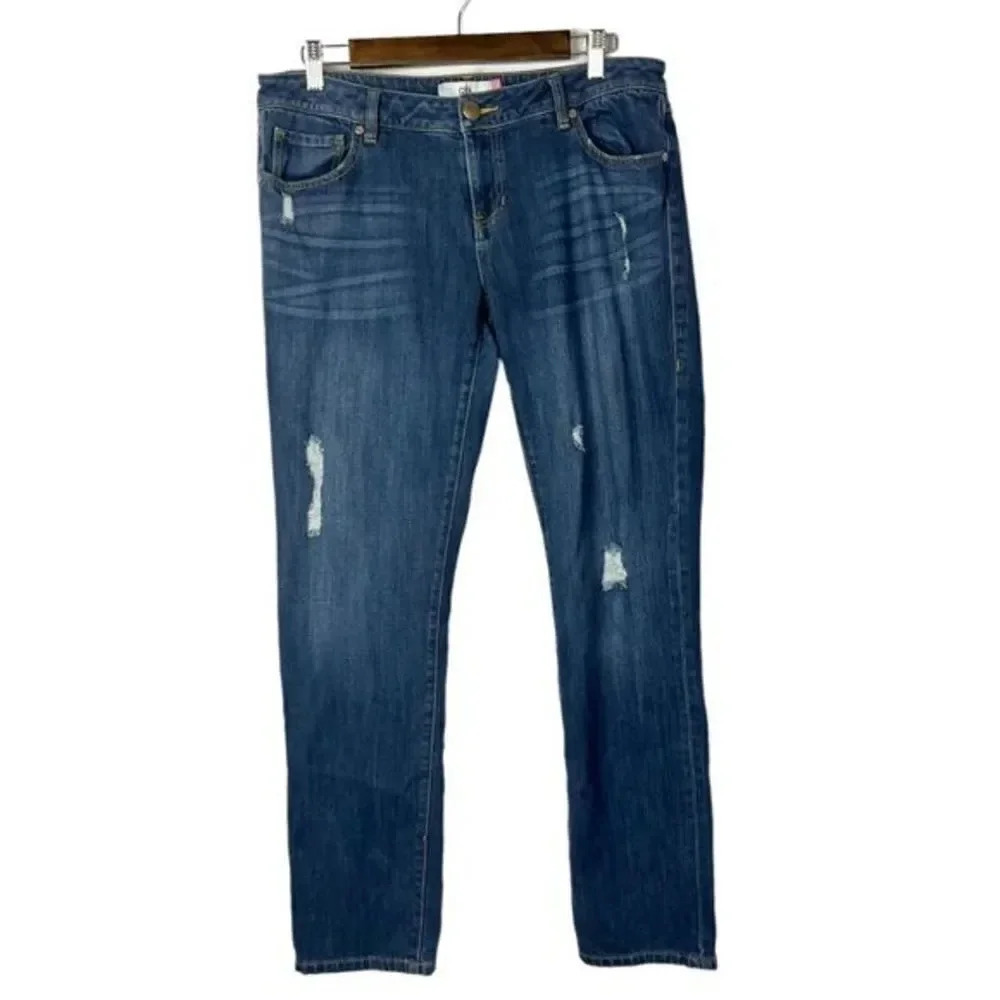 Cabi Dark Wash Slim Boyfriend Distressed Jeans 10 #3045